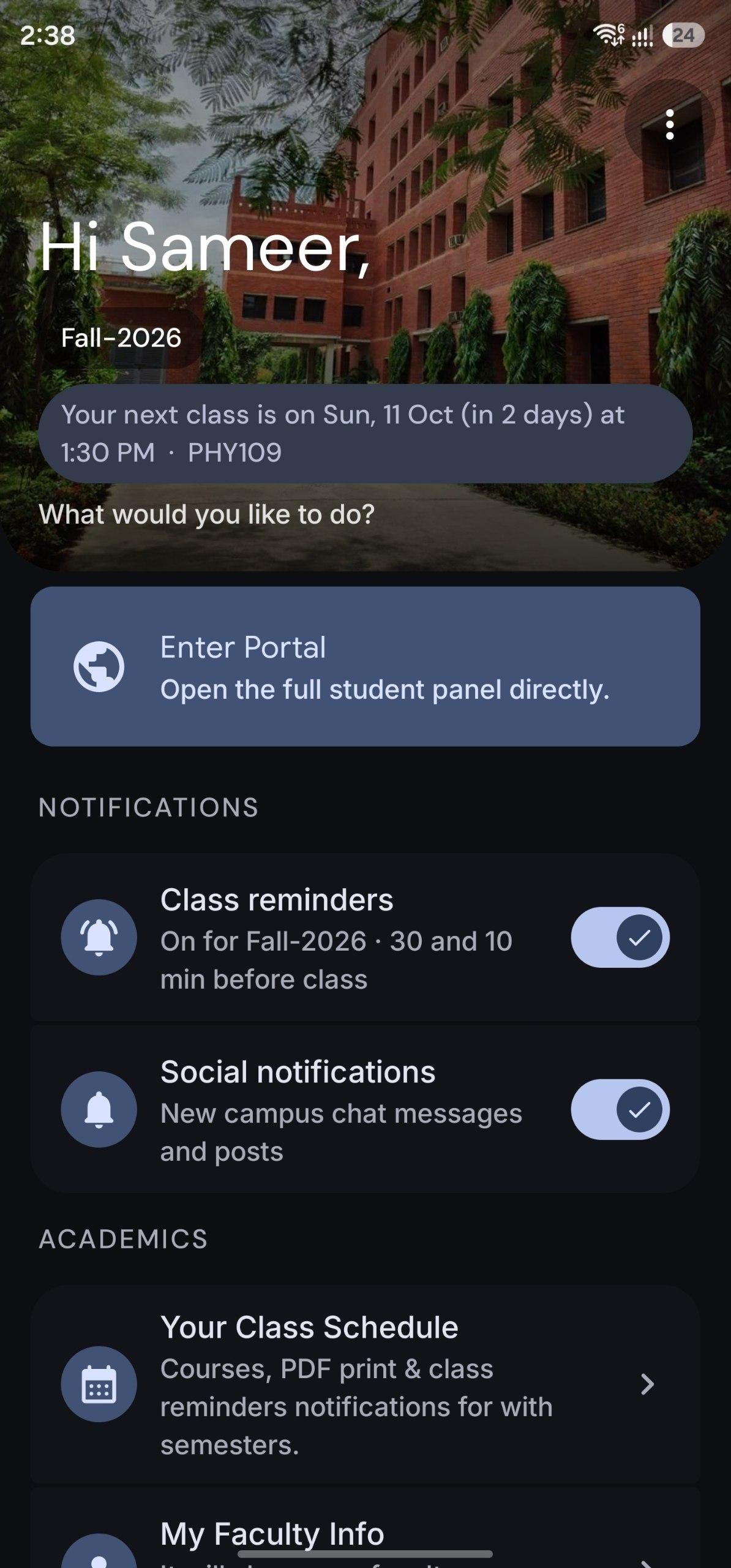 EWU Portal home screen